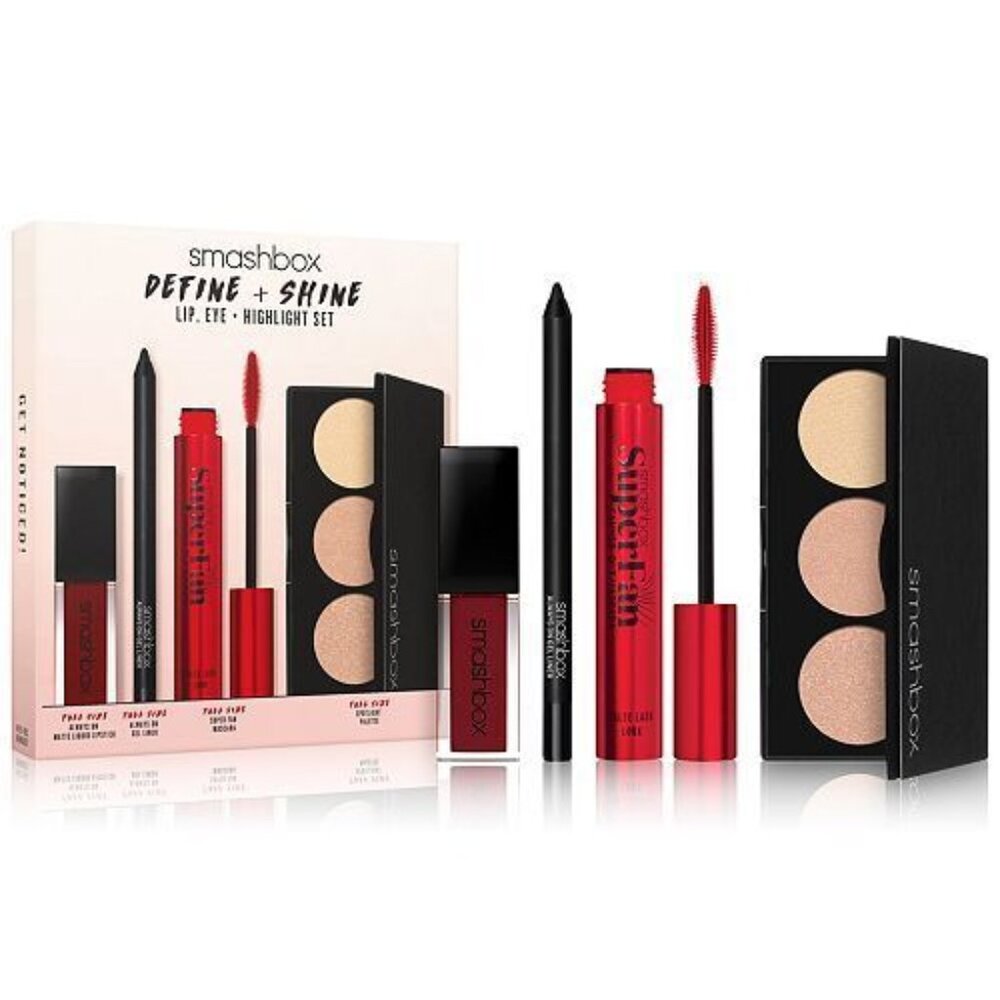 Smashbox Define + Shine Full Size Set Lipstick Liner Mascara Highlighter Palette
